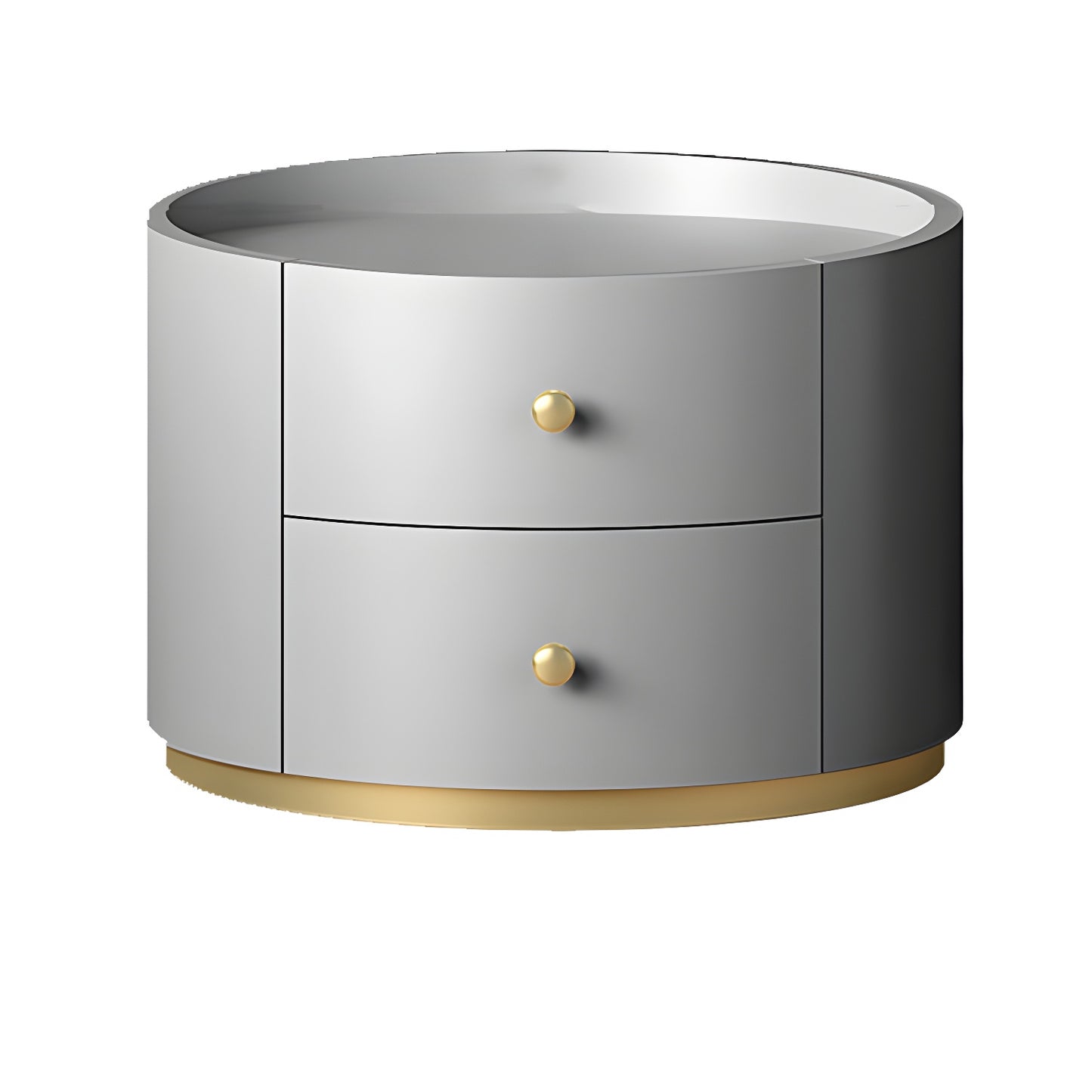 Table de chevet ronde Glam en bois manufacturé à 2 tiroirs