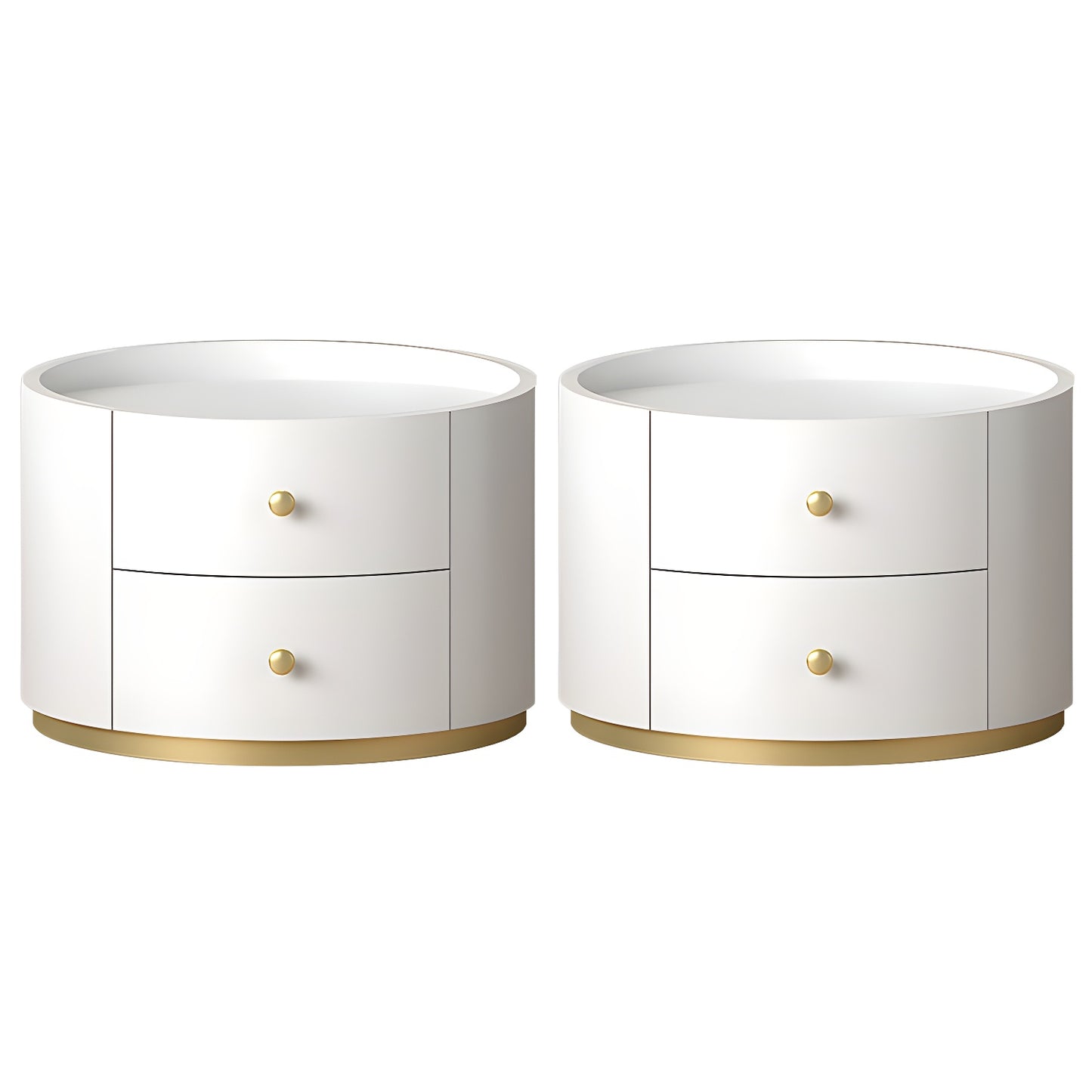 Table de chevet ronde Glam en bois manufacturé à 2 tiroirs