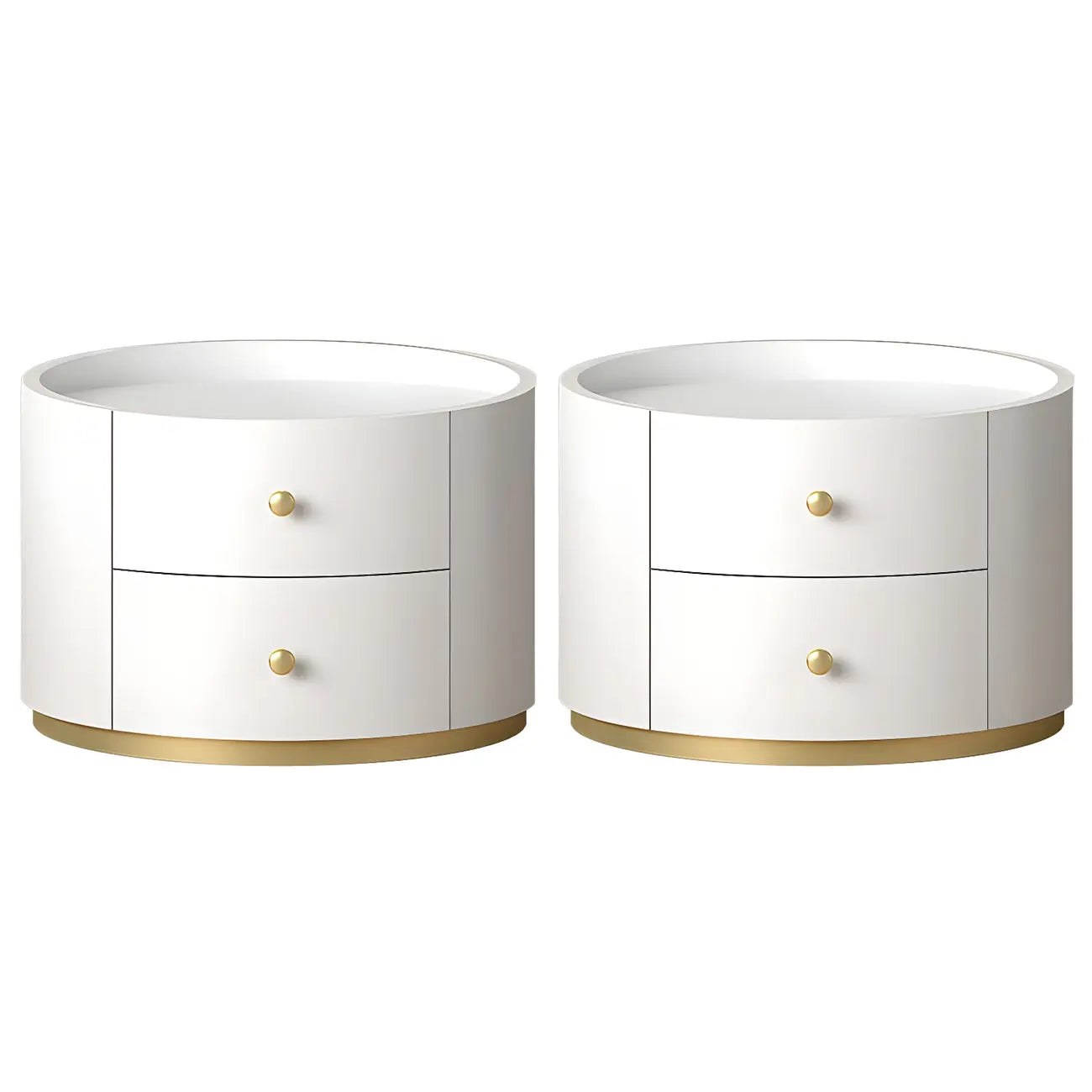 Table de chevet ronde Glam en bois manufacturé à 2 tiroirs