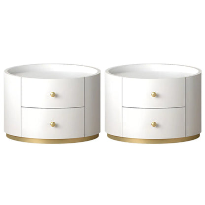 Table de chevet ronde Glam en bois manufacturé à 2 tiroirs