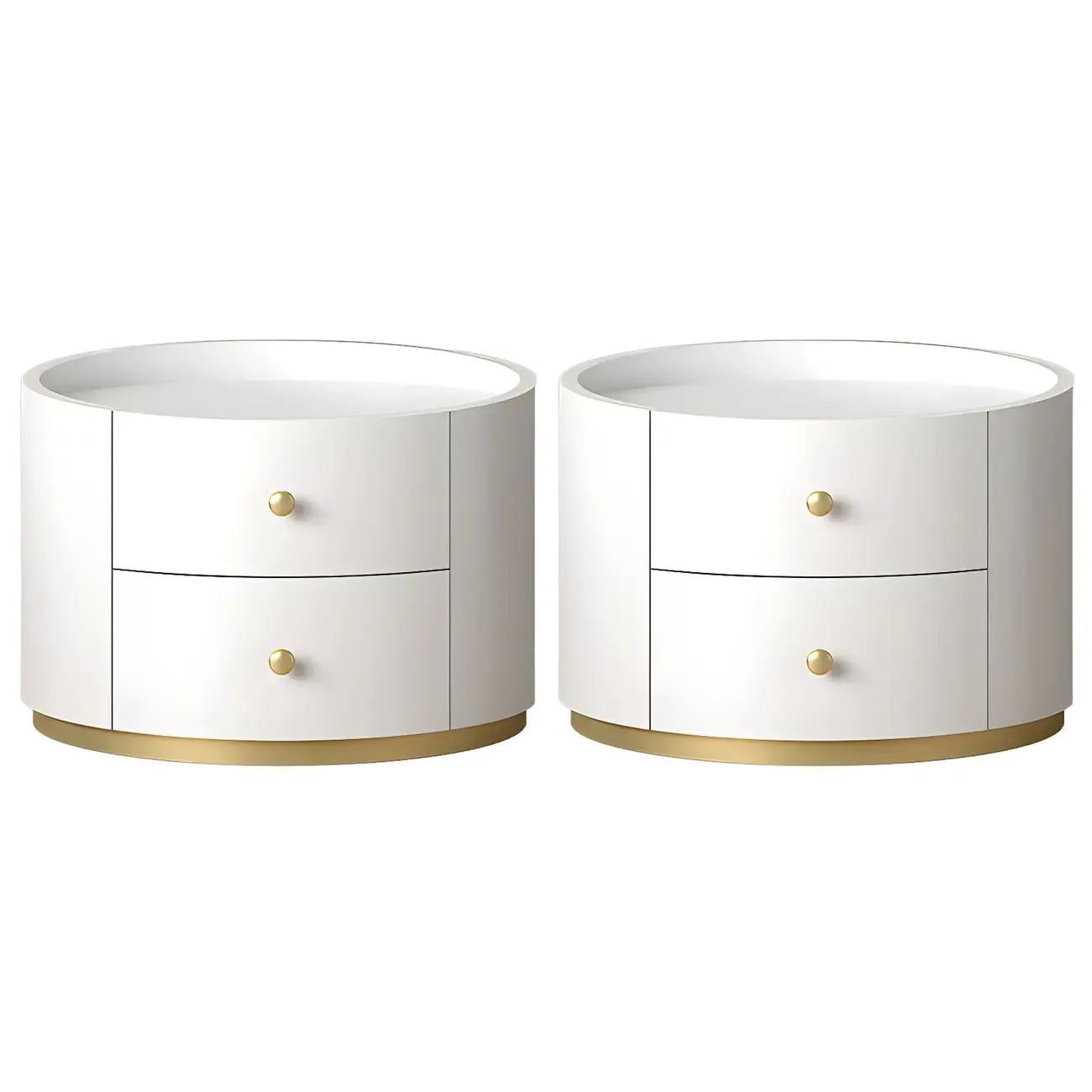 Table de chevet ronde Glam en bois manufacturé à 2 tiroirs