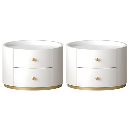 Table de chevet ronde Glam en bois manufacturé à 2 tiroirs