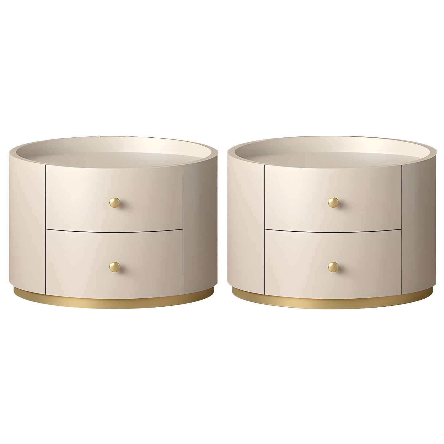 Table de chevet ronde Glam en bois manufacturé à 2 tiroirs