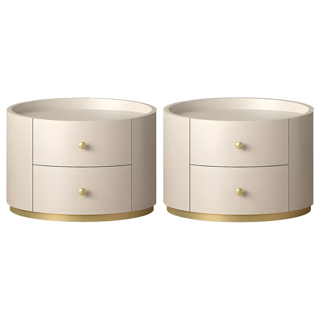 Table de chevet ronde Glam en bois manufacturé à 2 tiroirs