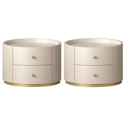 Table de chevet ronde Glam en bois manufacturé à 2 tiroirs