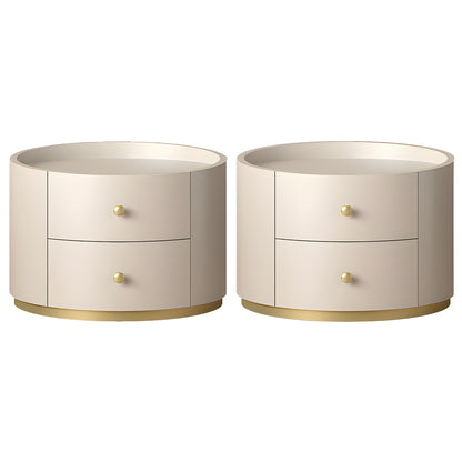 Table de chevet ronde Glam en bois manufacturé à 2 tiroirs