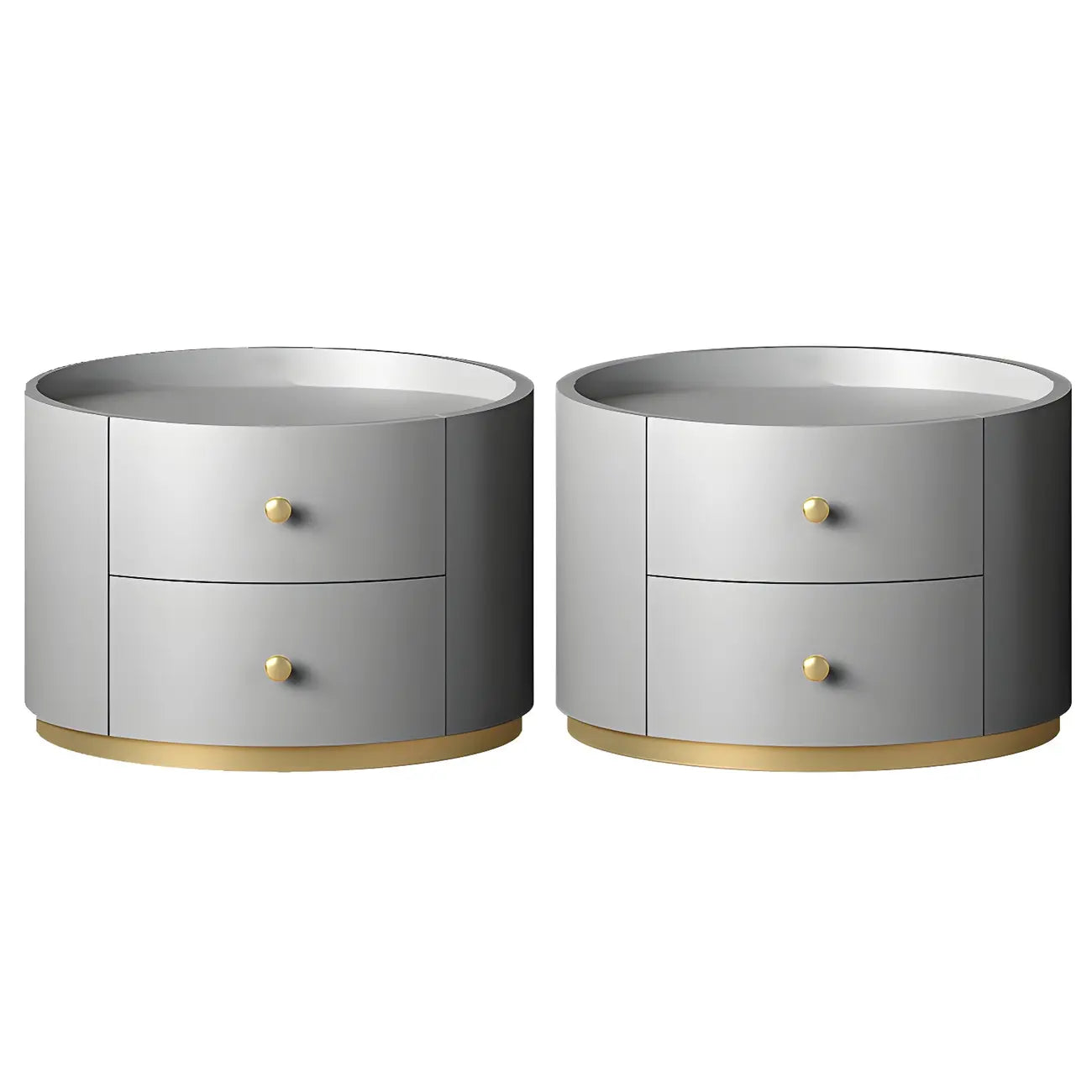 Table de chevet ronde Glam en bois manufacturé à 2 tiroirs