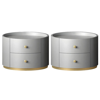 Table de chevet ronde Glam en bois manufacturé à 2 tiroirs