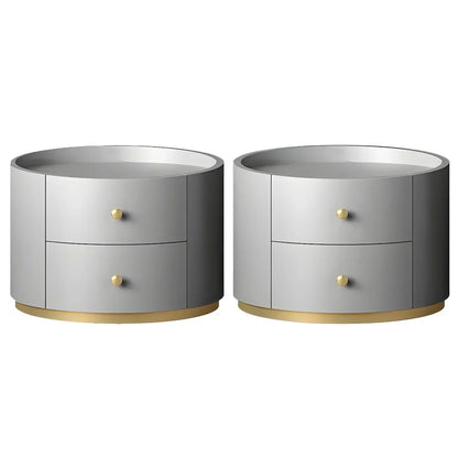 Table de chevet ronde Glam en bois manufacturé à 2 tiroirs