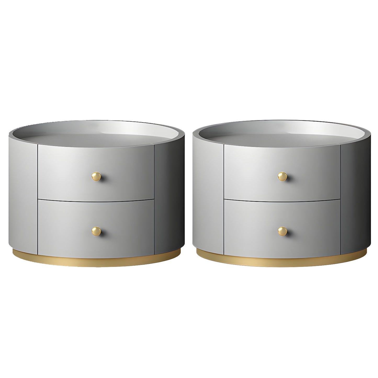 Table de chevet ronde Glam en bois manufacturé à 2 tiroirs