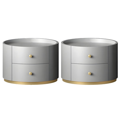 Table de chevet ronde Glam en bois manufacturé à 2 tiroirs