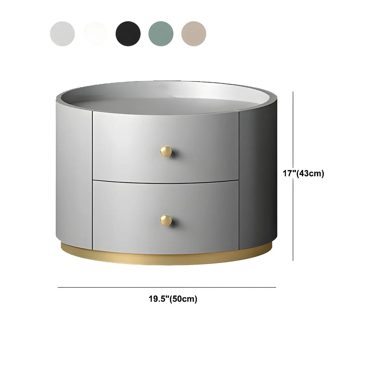 Table de chevet ronde Glam en bois manufacturé à 2 tiroirs