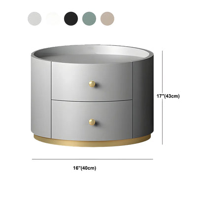 Table de chevet ronde Glam en bois manufacturé à 2 tiroirs