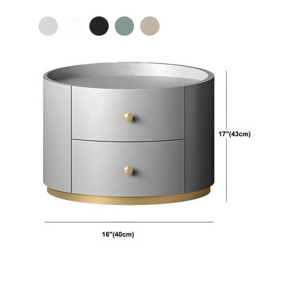 Table de chevet ronde Glam en bois manufacturé à 2 tiroirs