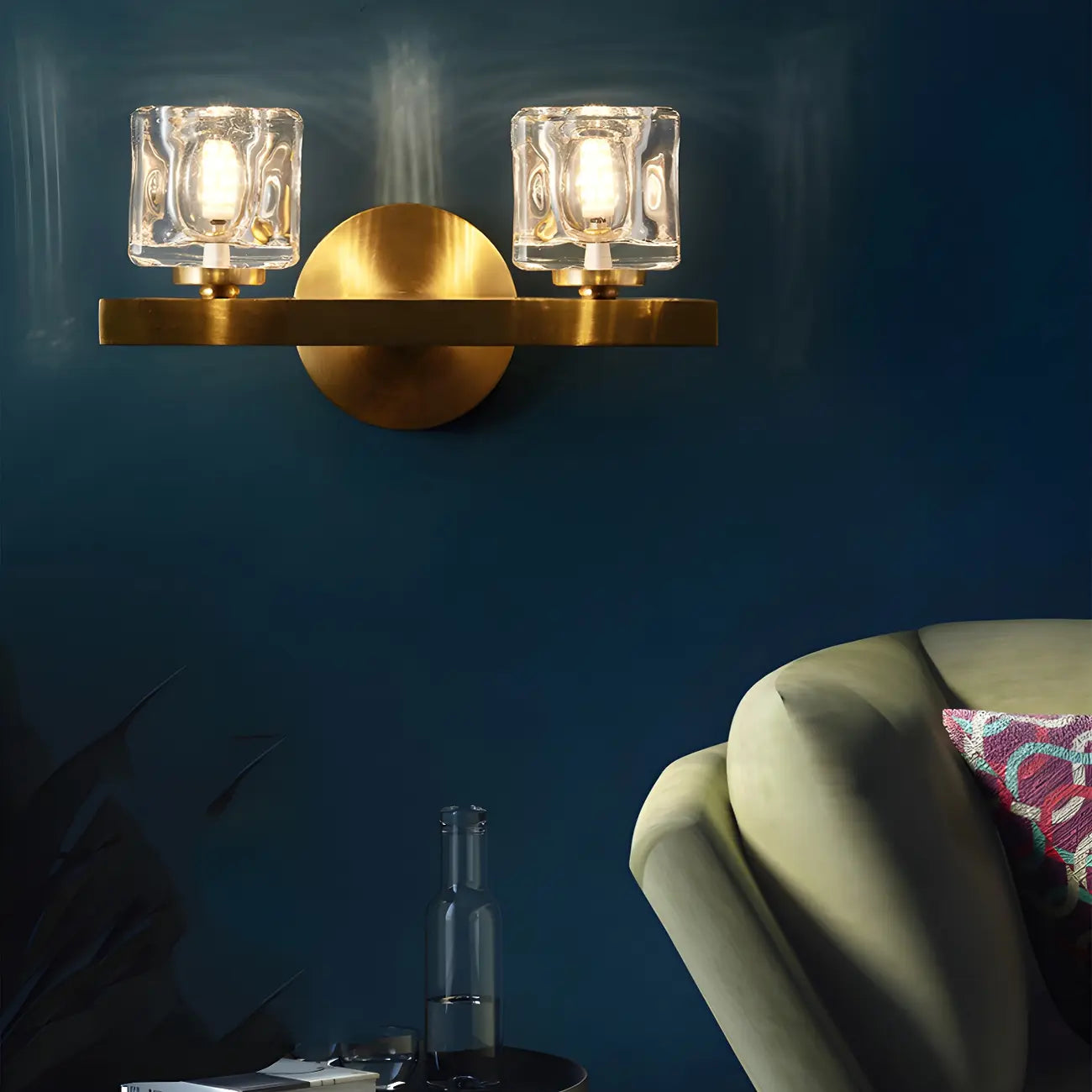 Applique murale carrée en laiton et cristal pour coiffeuse