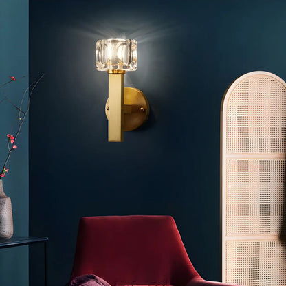 Applique murale carrée en laiton et cristal pour coiffeuse