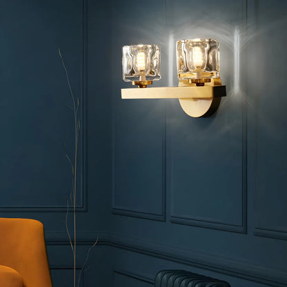 Applique murale carrée en laiton et cristal pour coiffeuse