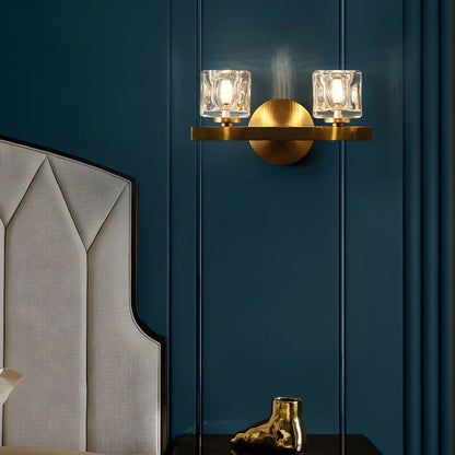 Applique murale carrée en laiton et cristal pour coiffeuse