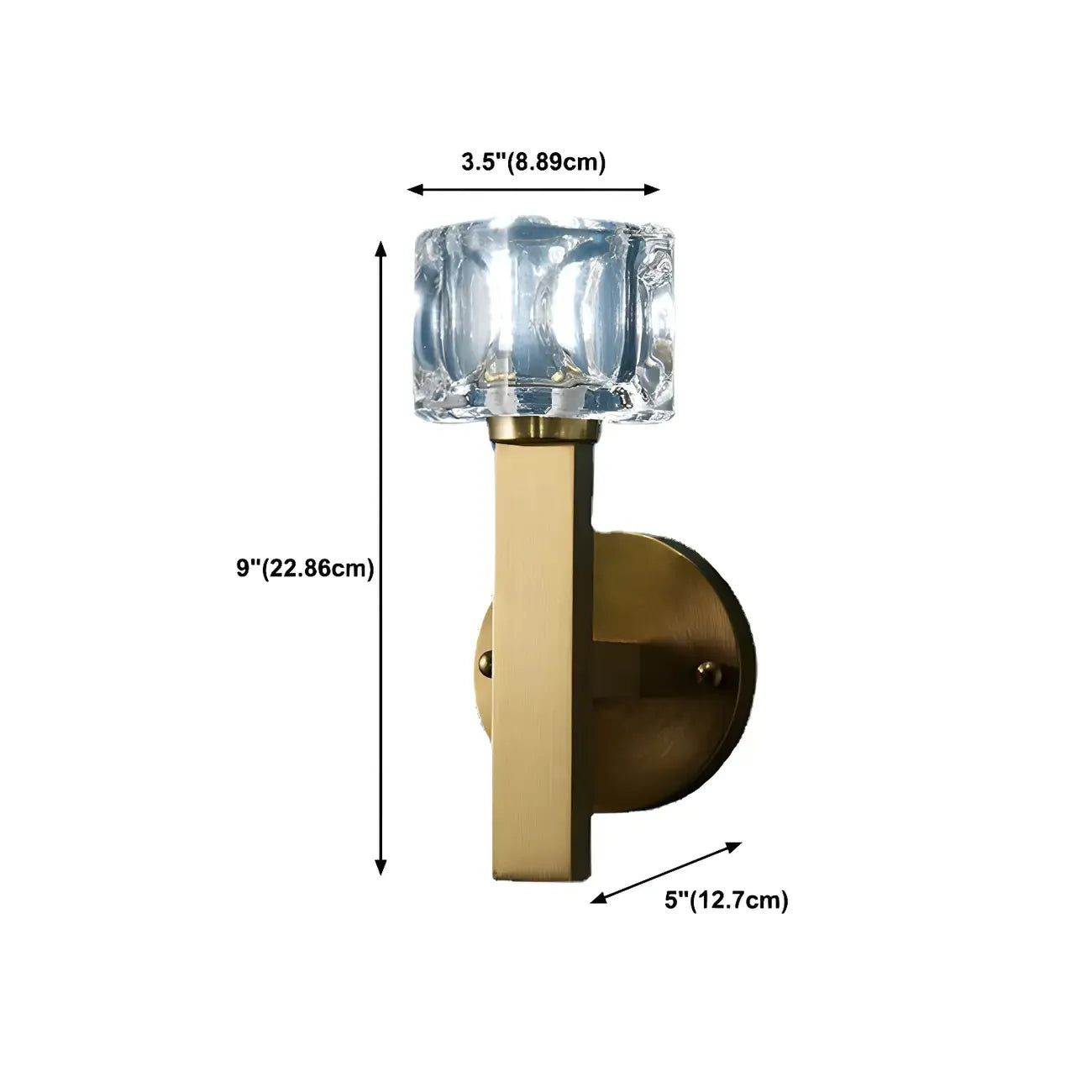 Applique murale carrée en laiton et cristal pour coiffeuse