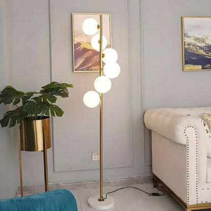 Lampadaire vertical moderne à 6 lumières en verre et métal incurvés