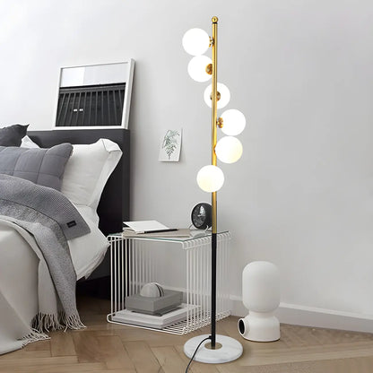 Lampadaire vertical moderne à 6 lumières en verre et métal incurvés