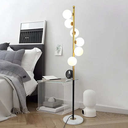 Lampadaire vertical moderne à 6 lumières en verre et métal incurvés