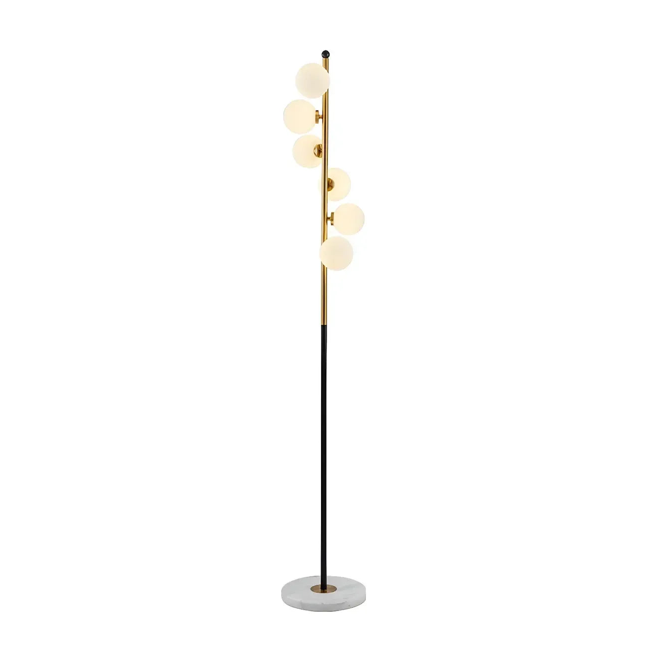 Lampadaire vertical moderne à 6 lumières en verre et métal incurvés