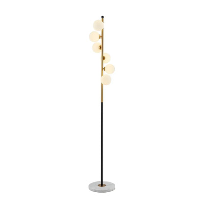 Lampadaire vertical moderne à 6 lumières en verre et métal incurvés