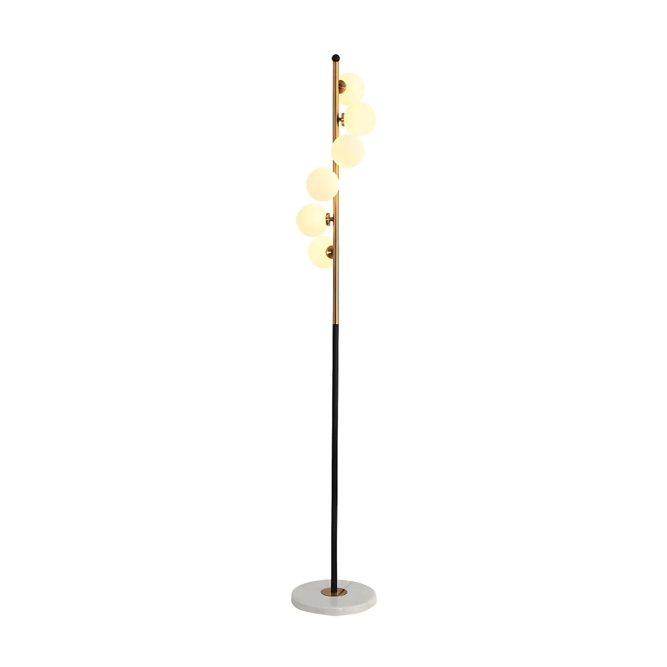 Lampadaire vertical moderne à 6 lumières en verre et métal incurvés