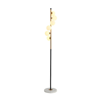Lampadaire vertical moderne à 6 lumières en verre et métal incurvés
