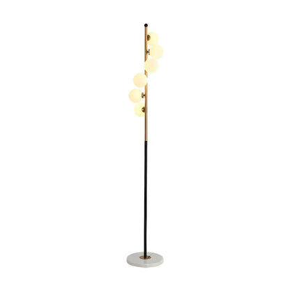Lampadaire vertical moderne à 6 lumières en verre et métal incurvés