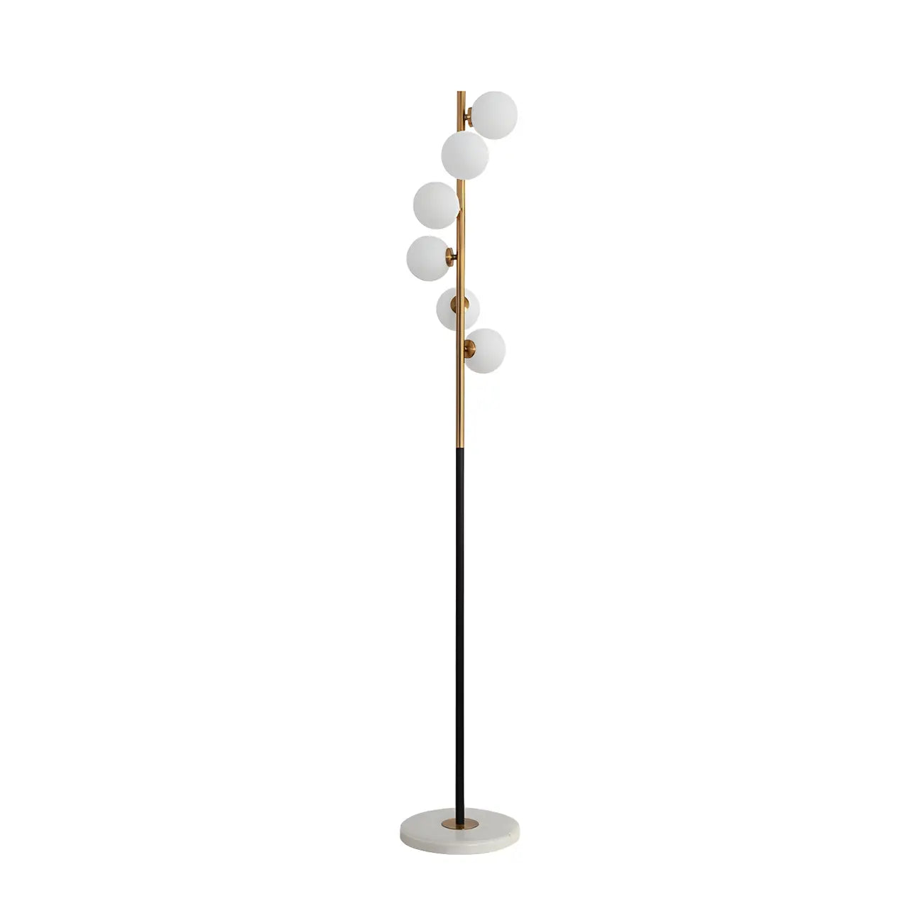 Lampadaire vertical moderne à 6 lumières en verre et métal incurvés