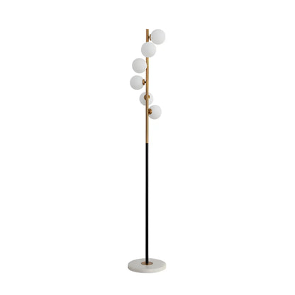 Lampadaire vertical moderne à 6 lumières en verre et métal incurvés