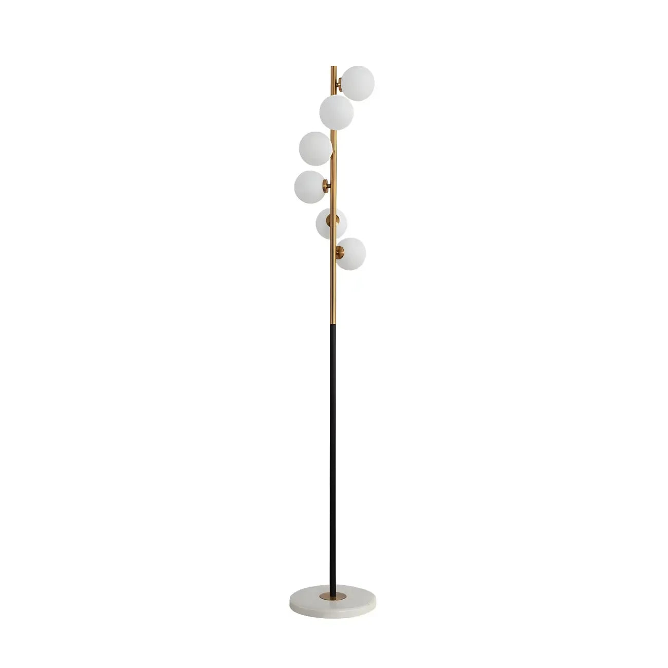 Lampadaire vertical moderne à 6 lumières en verre et métal incurvés