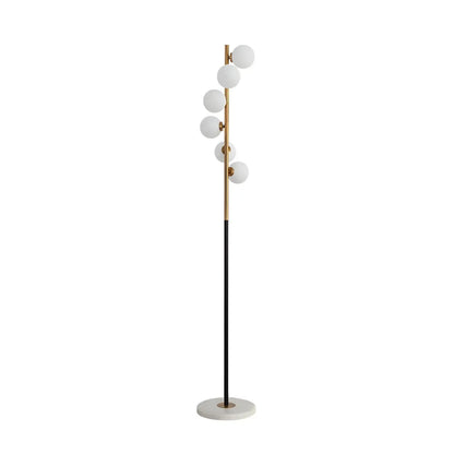 Lampadaire vertical moderne à 6 lumières en verre et métal incurvés