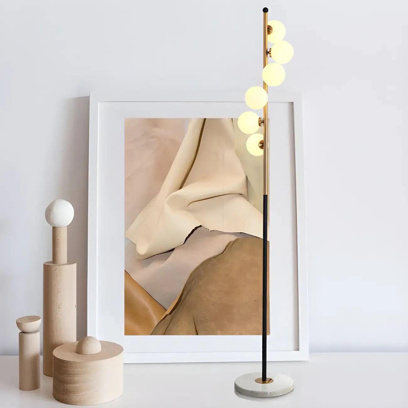 Lampadaire vertical moderne à 6 lumières en verre et métal incurvés
