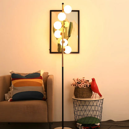 Lampadaire vertical moderne à 6 lumières en verre et métal incurvés