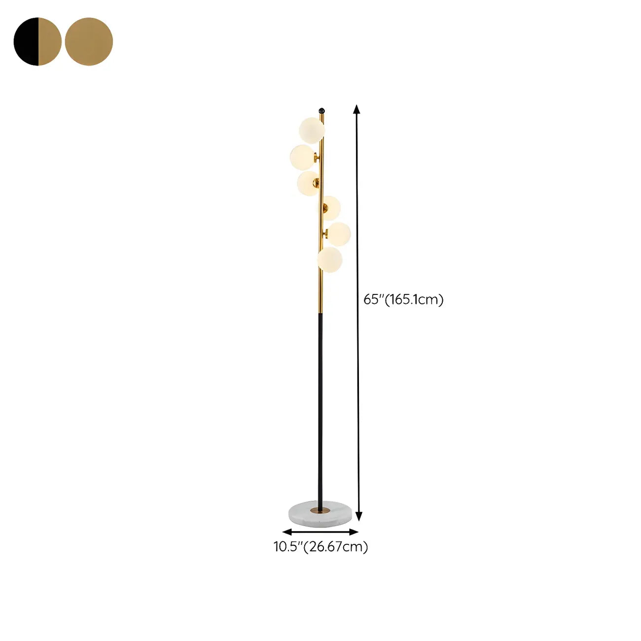 Lampadaire vertical moderne à 6 lumières en verre et métal incurvés