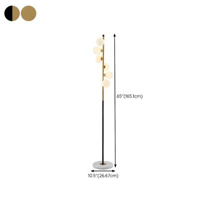 Lampadaire vertical moderne à 6 lumières en verre et métal incurvés