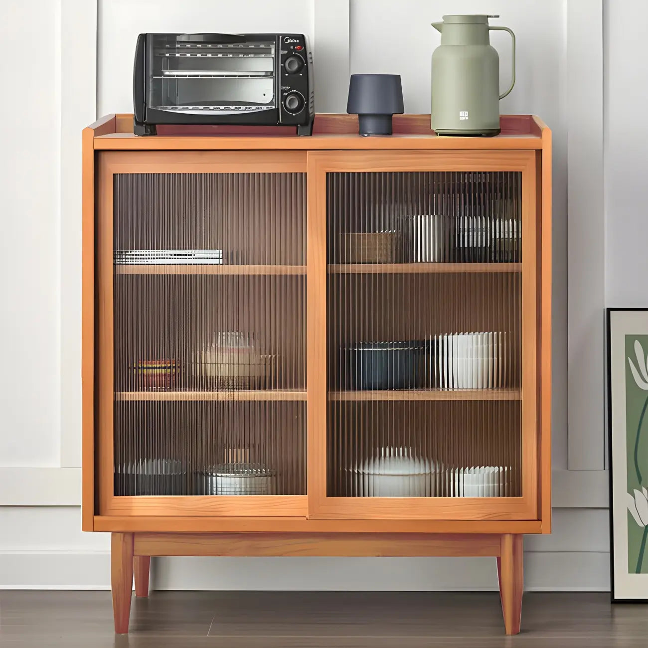 Vitrine moderne en bois à 3 niveaux avec portes vitrées