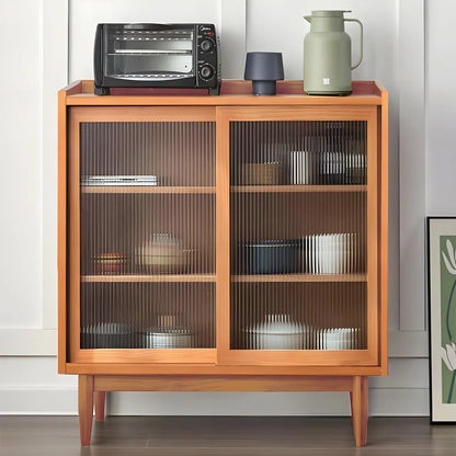 Vitrine moderne en bois à 3 niveaux avec portes vitrées