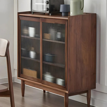 Vitrine moderne en bois à 3 niveaux avec portes vitrées