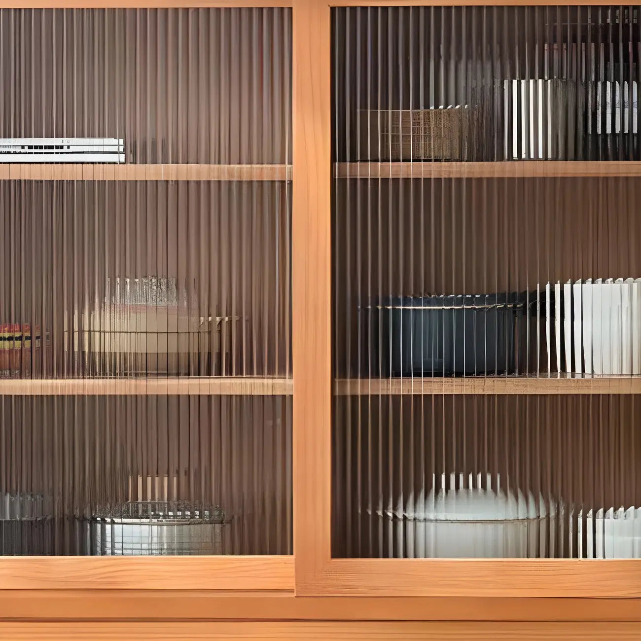 Vitrine moderne en bois à 3 niveaux avec portes vitrées