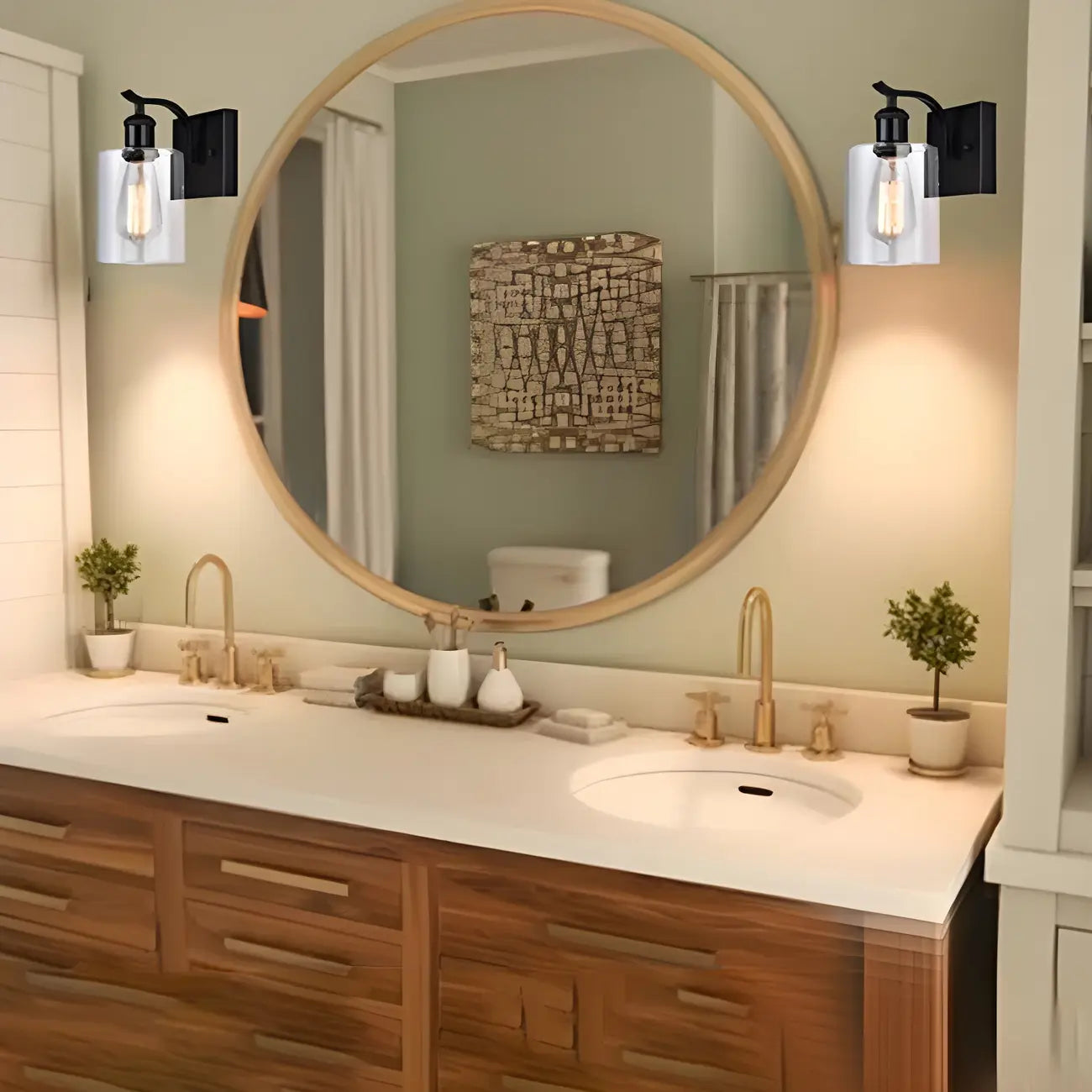 Applique murale moderne cylindrique en métal et verre à une lumière pour salle de bain