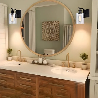 Applique murale moderne cylindrique en métal et verre à une lumière pour salle de bain