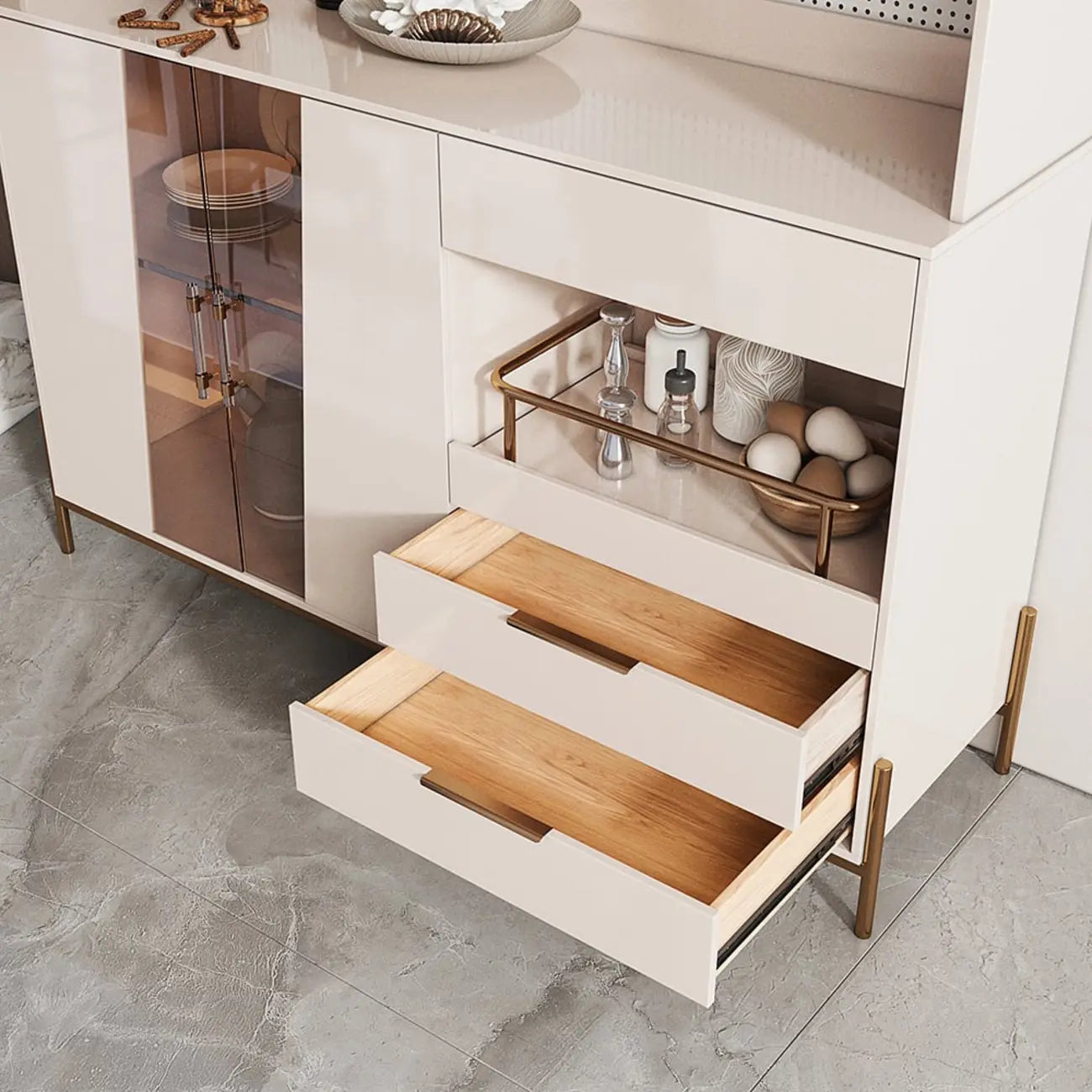 Buffet de rangement de luxe en MDF avec panneau perforé et accents dorés