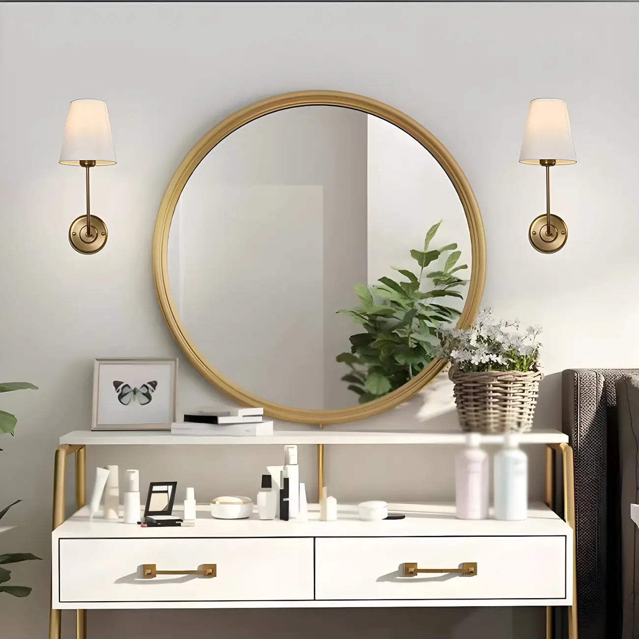 Applique murale glamour moderne en laiton avec abat-jour en tissu
