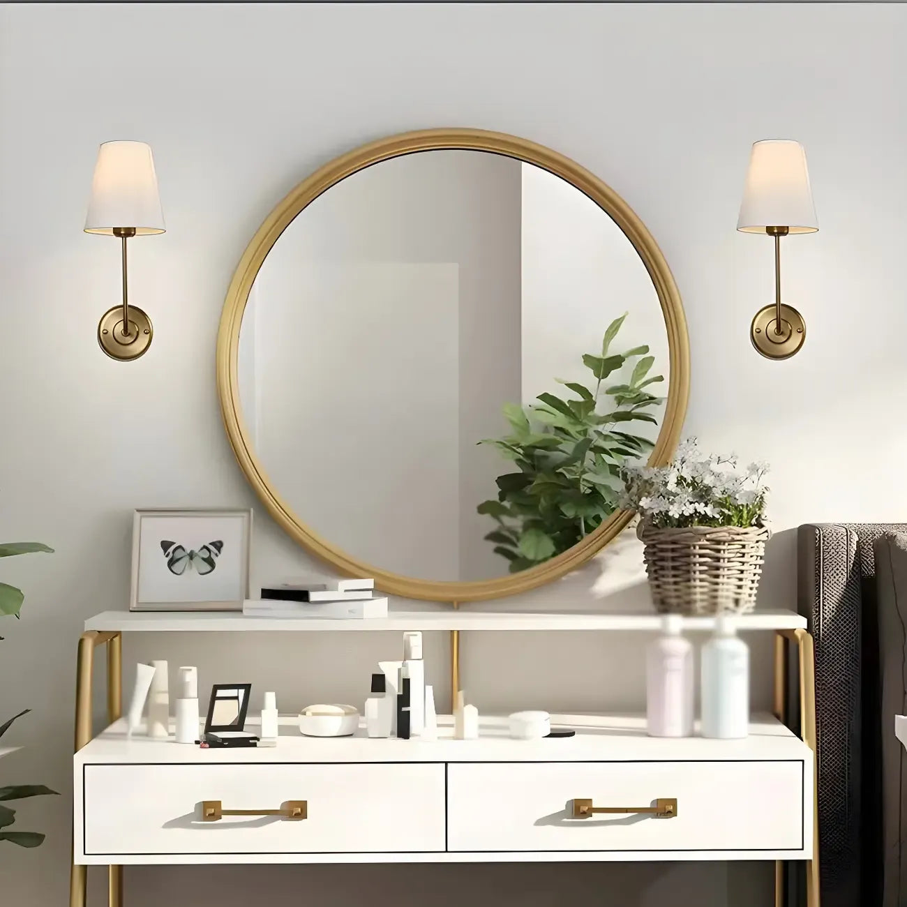 Applique murale glamour moderne en laiton avec abat-jour en tissu