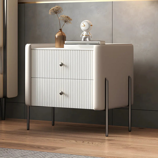 Table de chevet en bois blanc à 2 tiroirs avec pieds