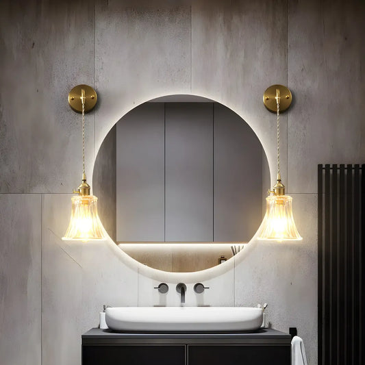 Applique murale suspendue moderne en verre doré pour salle de bain